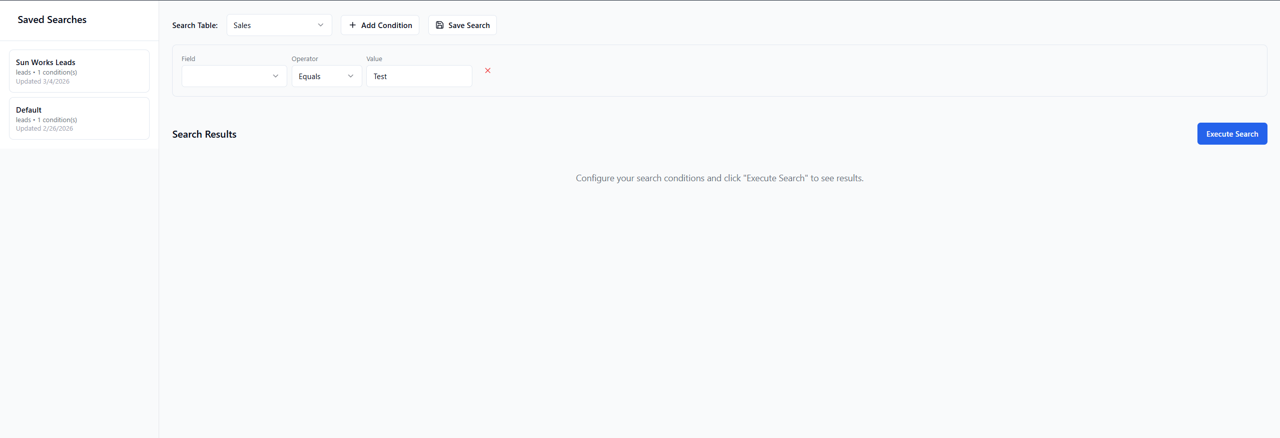 Full Advanced Search page showing all three regions labeled