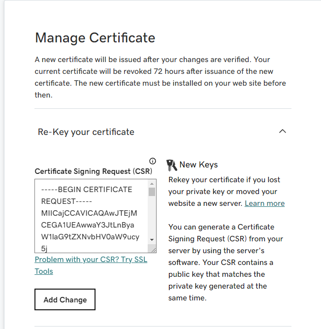 Re-key Certificate