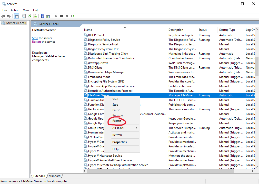 Restart FileMaker Server